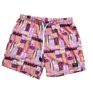 WeSC Mens XL Womens XXL Austin Tiki AOP Pull On Shorts Pink Tropical Unlined
